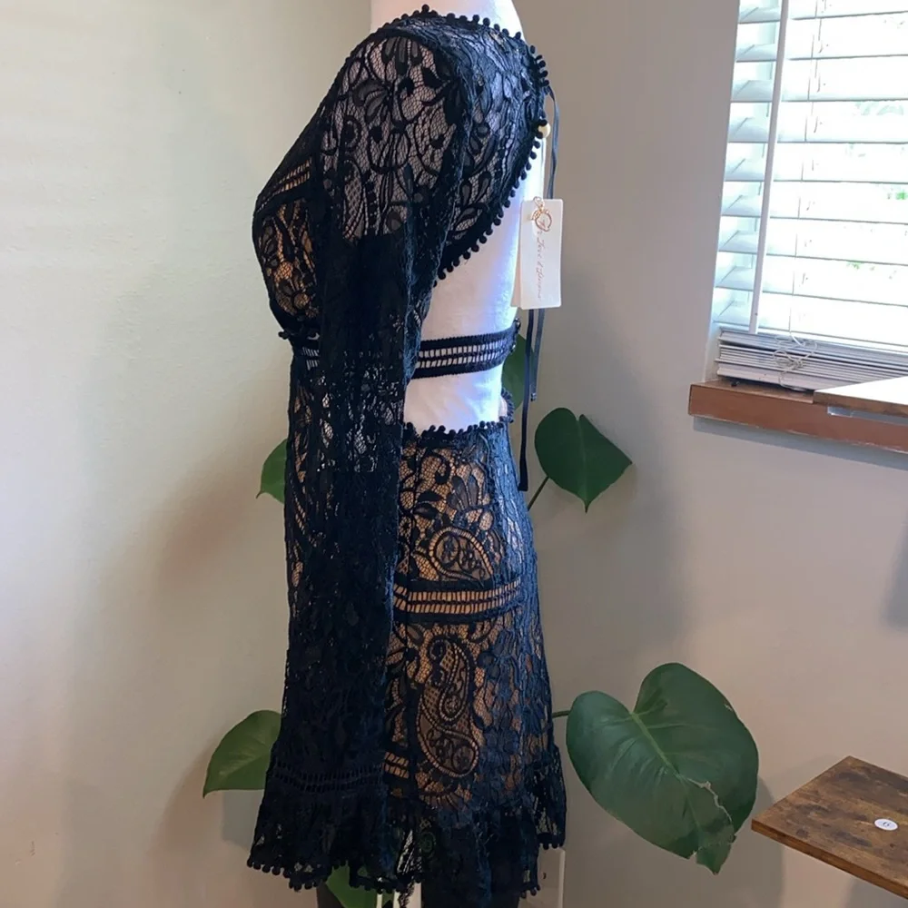 For Love And Lemons Black Lace Dress SizeSmall, Open Back, Long Sleeve Dress - Picture 6 of 16